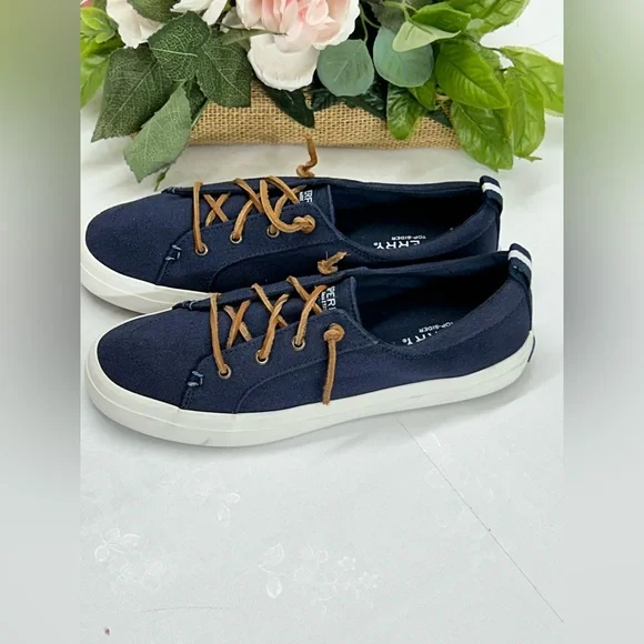 Sperry Navy Canvas Sneakers with Tan Laces - Picture 2 of 6